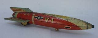 Vintage Masudaya V - 1 Usaf Rocket Tin Litho Friction Toy