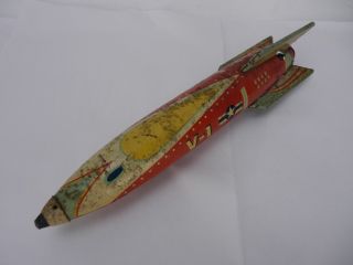 Vintage Masudaya V - 1 USAF Rocket Tin Litho Friction Toy 3