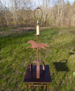 Vintage Metal Horse Equestrian Western Table Lamp Primitive Folk Art Iron Light