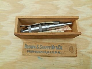 Brown & Sharpe 296rs Heavy Duty Micrometer Head,  With Wood Box,  0 - 1 ", .  001 "