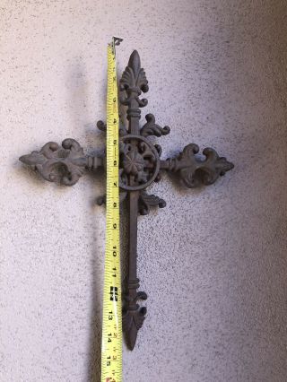 Rare Unique 15 " X 11 " 3d Ornate Cast Iron Cross / Wall Decor Mid Section Turns