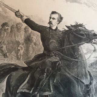 1864 Civil War Newspaper Gen George A Custer Poster Shrinking Confederacy Map