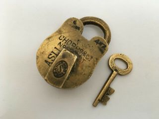 Lock Old Vintage Brass Padlock Lock With Key Rich Patina Chopps & Co 4 Levers