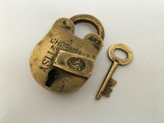 Lock Old Vintage Brass Padlock Lock With Key Rich Patina Chopps & Co 4 Levers 2