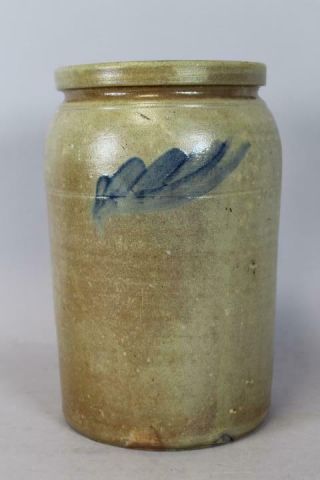 Rare 19th C Pennsylvania Cobalt Blue Decorated Stoneware Preserves Jar