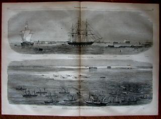 Charleston South Carolina Harbor Scene Ships 1863 Civil War Wood Engraved Print