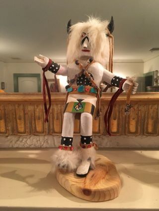 Vintage Hopi White Buffalo Kachina Doll W/ Leather / Fur & Shells