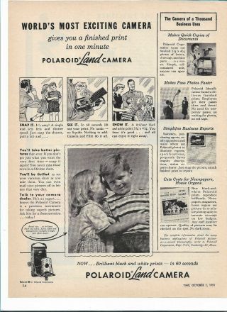 1951 Polaroid Land Camera Vintage Ad Most Excitng 11 " X 8 1/2 "