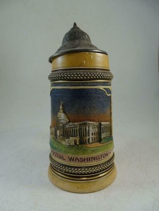 Antique German Pottery Beer Stein Tankard Washington Dc Souvenir 1900s Vintage