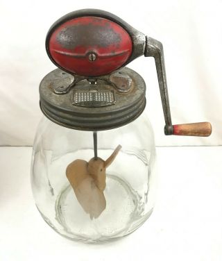 Antique Vintage Farmhouse Dazey Butter Churn Large No.  8 Glass Jar Red Metal Lid