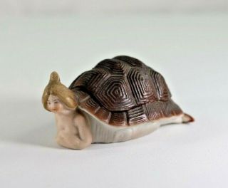 Antique German Porcelain Naughty Bathing Beauty In Turtle Shell Figure