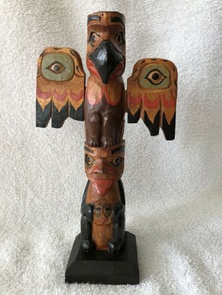 Vintage Northwest Coast Alaska Tlingit Hand Carved Wood Totem Pole First Nations