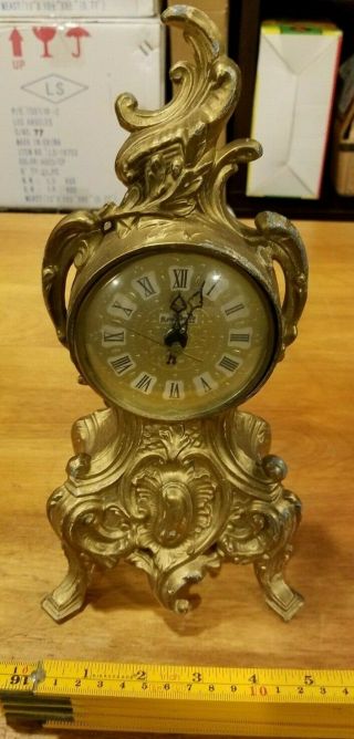 Vintage Louis Xv French Style Electric Footed Gold Mantel Desk Clock - Not