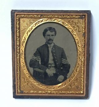 Civil War Union Soldier - Sixth Plate Tintype 17yr Old Moses Wood Named Photo
