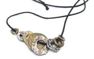 Unusual Vtg Signed Modernist Sterling Silver Gold Tone Brutalist Rings Necklace