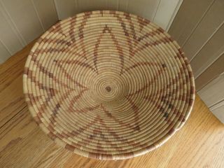 African Basket Bowl 17” Tightly Coiled Handwoven Natural Simple Design Vintage