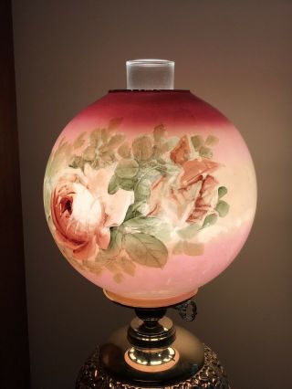 Antique Vtg Glass Globe Ball Lamp Shade Painted Roses Floral Gwtw Banquet Piano