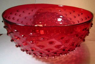 Antique 14 " Victorian Cranberry Ruby Red Hobnail Glass Hanging Oil Lamp Shade