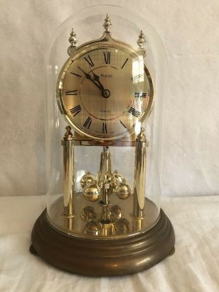 Vintage Quartz Kundo Anniversary Glass Dome Clock Made In Germany Euc