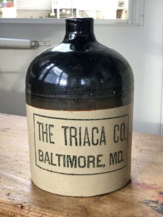 Antique 1900s The Triaca Co Baltimore Md Whiskey Stoneware Pottery Whiskey Jug