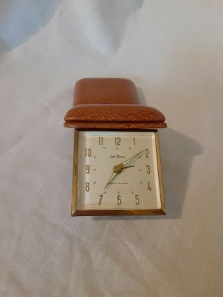 Nostalgic Vntg Seth Thomas Travel Alarm Clock “8 Day” Mvt Leather Case