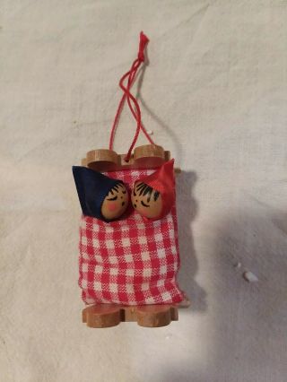 Steinbach Wooden German Hand Made Ornament 2 Babies In Cradle - Org Sticker