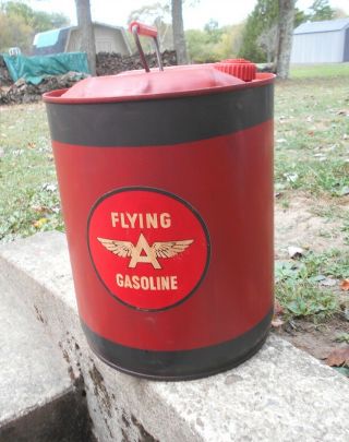 Vintage 5 Gallon Metal Gasoline Can With Flying A Gas Company Logo Decal