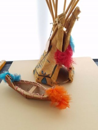 Tepee Indian Native American Souvenir Vintage W/ Canoe