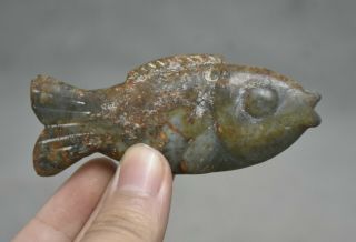 3.  4 " China Hongshan Culture Old Jade Stone Carved Year Fish Pendant Plm0073