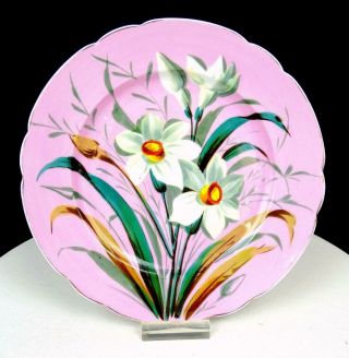 Old Paris Porcelain 1780 Hand Painted Floral Motif On Pink 8 7/8 " Plate 1850