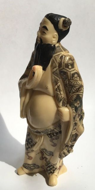 Vintage Chinese Japanese Hand Painted Engraved Bearded Man Resin Figurine 2