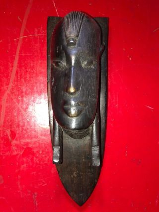 Vintage Hand Carved Kenya Ebony Wood Heavy African Head Face Wall Tribal Mask