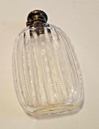 Vintage Cut Glass Flask Perfume Scent Bottle W Sterling Lid 1900 Engraved Pretty