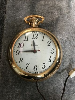 Vintage United Electric Pocket Watch Wall Clock Brass Mid Century Mcm