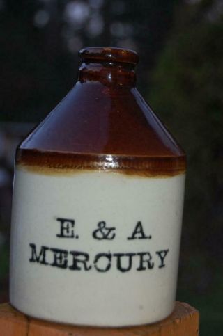 Rare Antique E & A Mercury Jug Stoneware Bottle Or Jug - 5 - 1/2 " Dentist Medicine