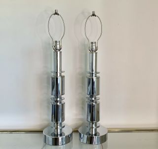 Vintage Pair Chrome Lamps Bases Mid Century Modern Mcm 31 3/4” Tall Modernist
