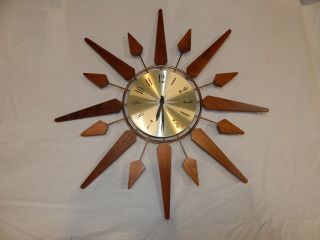 Mid Century Modern Sunburst Starburst Wall Clock,  21 ",  Sears And Roebuck