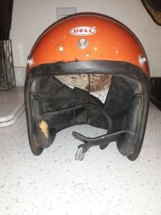 Vintage 1968 Bell - Toptex 500 - Tx Helmet Open Face Orange Snell 7 1/2