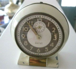 Mid - Century Vintage Baby Ben Westclox Travel Alarm Clock Creme Color 61r
