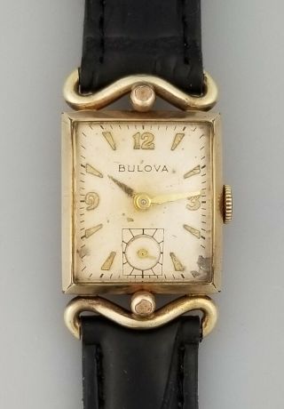 Rare 1951 Vintage Art Deco Bulova Mens Wrist Watch - Fancy Case Lugs – 8ac - L1