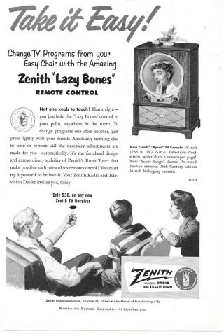 Print Ad 1951 Zenith Radio And Television - Zenith " Lazy Bones " Remote Control