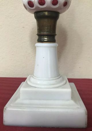 19thC Boston Sandwich Glass Cut Overlay Lamp White to Cranberry 21” c1880’s 2