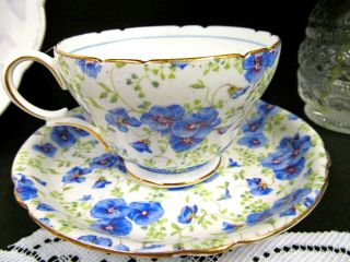 Shelley Tea Cup And Saucer Pansy Chintz Pattern Teacup Purple Blue Color Flowers