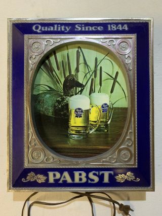 Vintag Pabst Blue Ribbon Beer Lighted Sign Ducks And Frosty Mugs Hunting