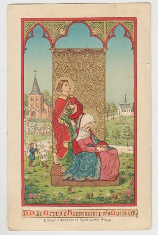 Our Lady Of The Repose Antique Belgian Holy Card Bruges Edit