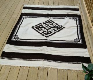 Vintage Mexican Wool Rug -,  82 X 57 Inches,  In Good Shape