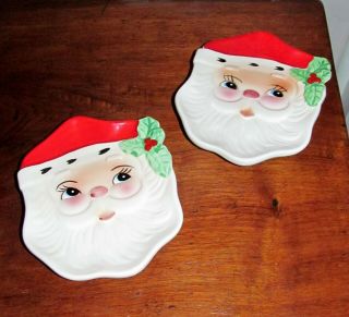 2 Vintage Josef Originals Santa Claus Christmas Flat Dishe Spoon Rests Ex,