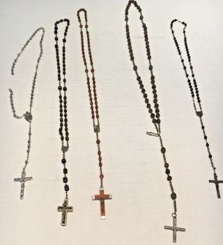 Antique & Vintage Rosary Beads,  (5 Pairs) One Sterling Silver (21.  25 Grams)