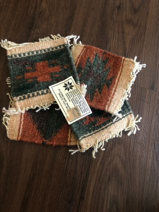 Set/4 Handmade Zapotec Indian Weaving Hand - Woven Wool Rug Southwestern Coasters