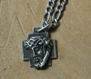 Vintage Creed Sterling Silver Jesus On The Cross Face Religious Pendant Necklace
